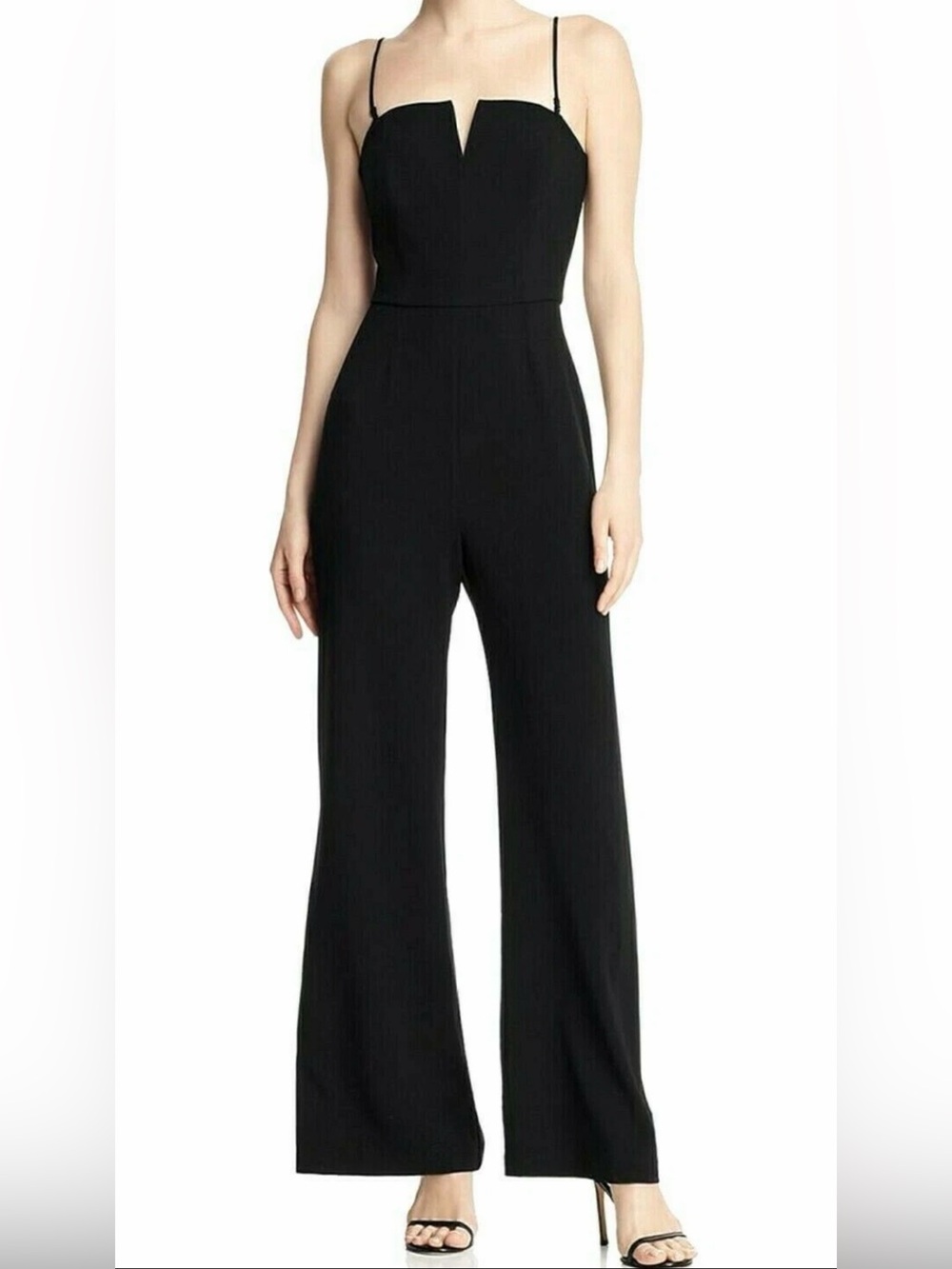 WAYF Spaghetti Strap Wide Leg Jumpsuit Womens M Black V Neck Formal